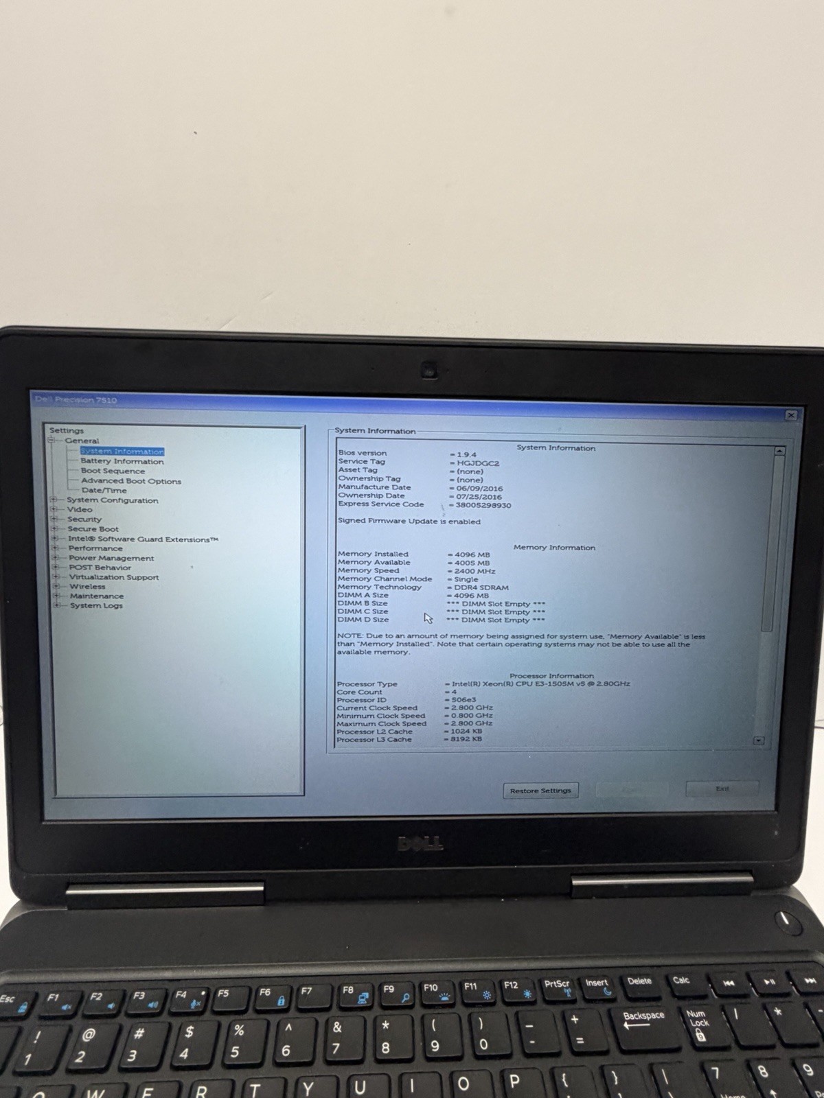Dell Precision 7510 Intel Xeon E3-1504M V5 2.80Ghz w/ 4Gb DDR4, No HD, FREE SHIP