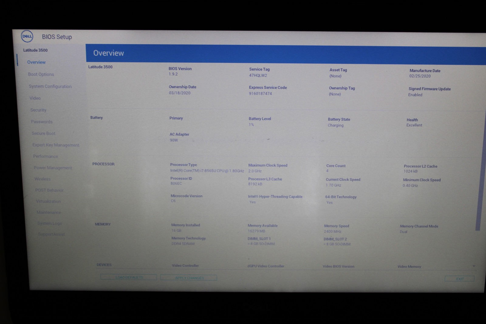 Dell Latitude 3500 i7-8565U @ 1.8 GHz 16GB RAM 256GB SSD No OS *READ