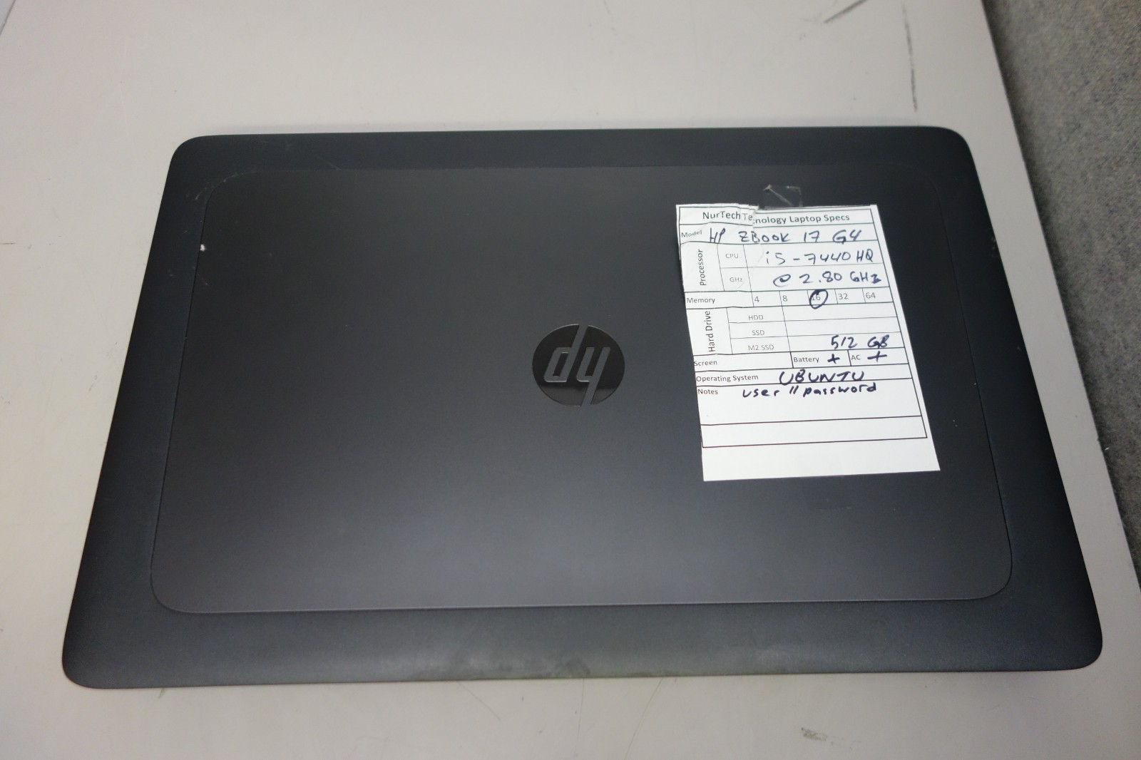 HP ZBook 17 G4 17.3″ i5-7440HQ 2.8GHz 16GB/512GB m2 SSD UBUNTU Laptop + AC