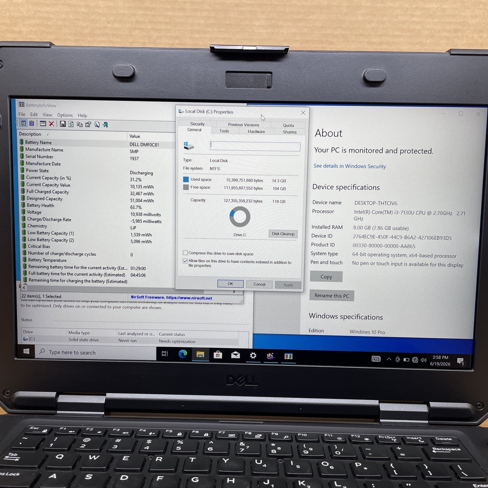 Dell Latitude 5420 Rugged Intel Core i3-7130U@2.70GHz 8GB RAM 128GB SSD W10P