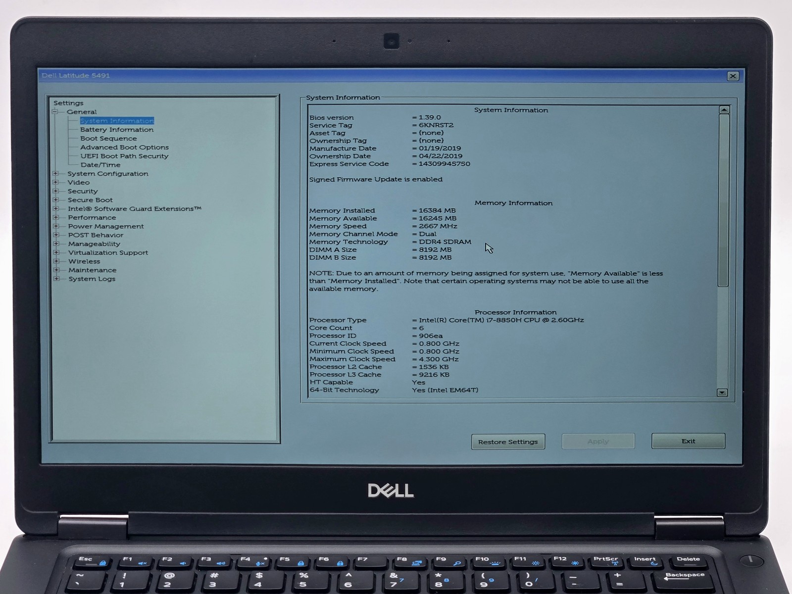 Dell Latitude 5491 14″ FHD I7-8850H 256GB SSD 16GB W11P Webcam Backlit