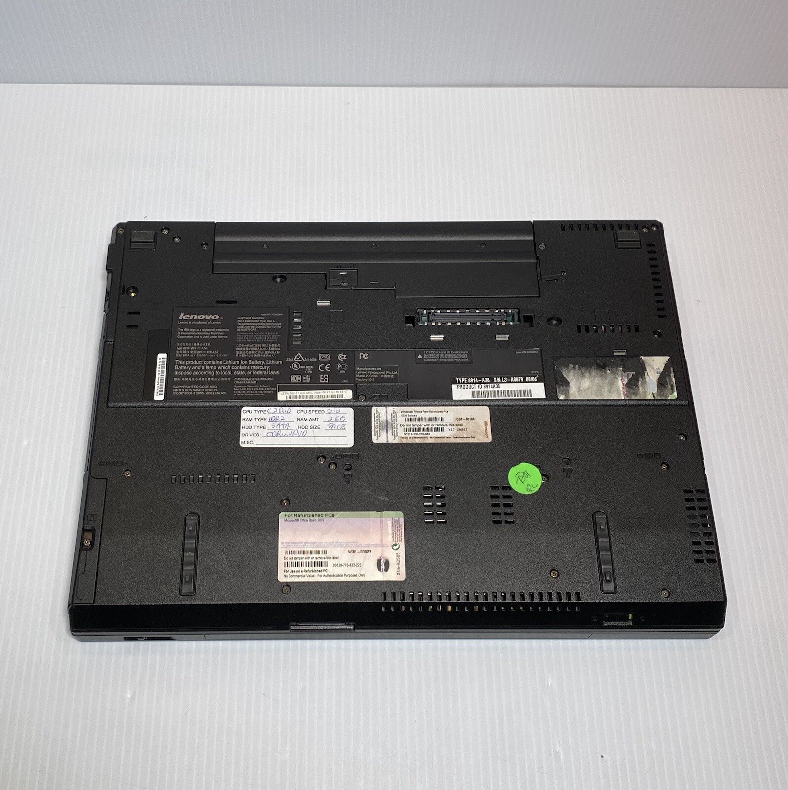 Lenovo ThinkPad R61 15″ Laptop Intel Core 2 Duo 2GB RAM 80GB HDD Windows 7