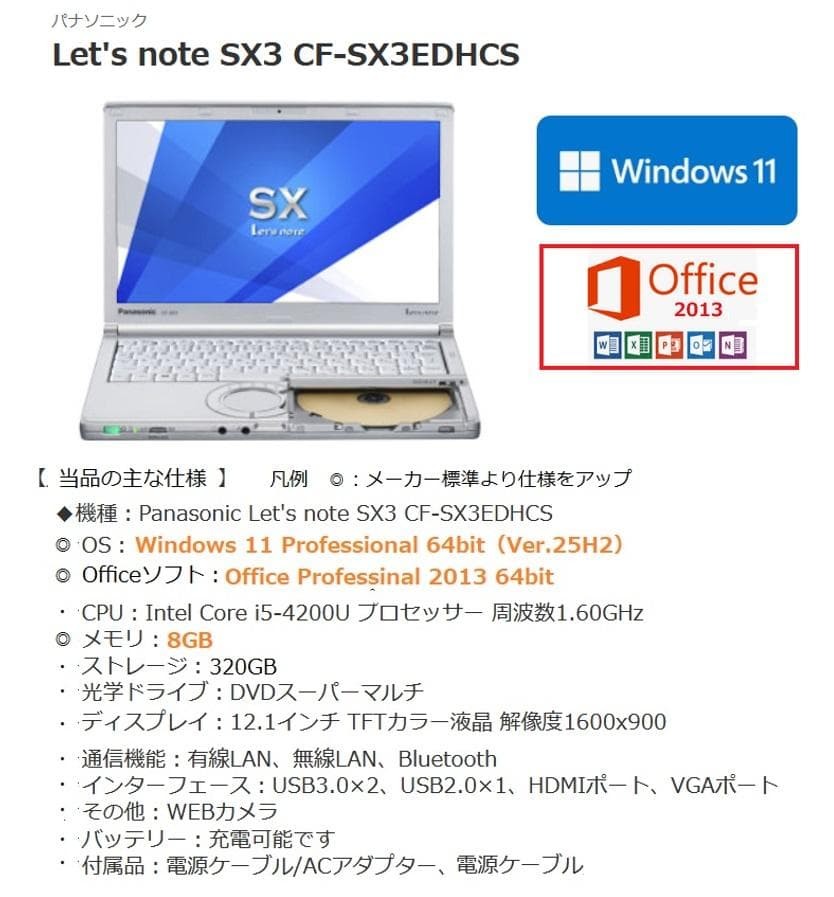 Panasonic Let’s e SX3 CF-SX3EDHCS Win11 Office Used Japan Genuine