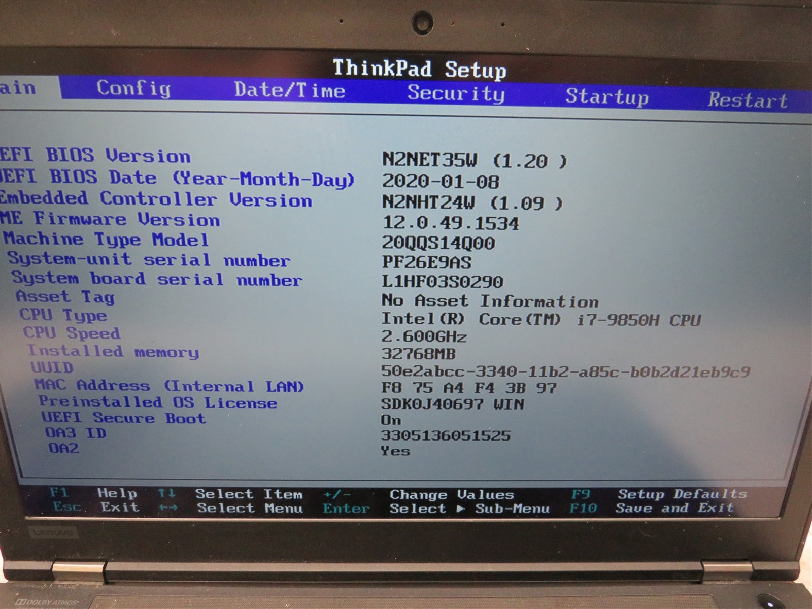 Lenovo ThinkPad P53 Intel Core i7-9850H@2.6GHz 32GB RAM AC