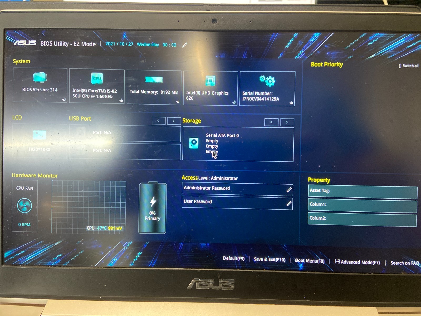 Asus Zenbook UX331U Intel Core i5-8250U 1.6GHz 8GB NO HDD