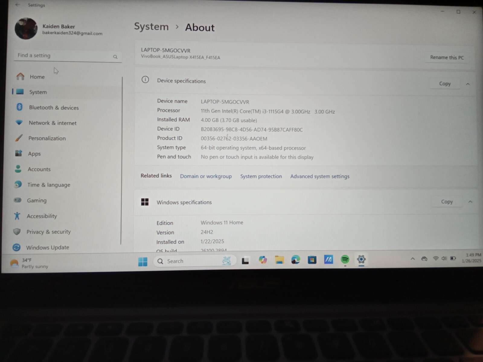 vivobook asus laptop x415ea color gray nice has fingerprint