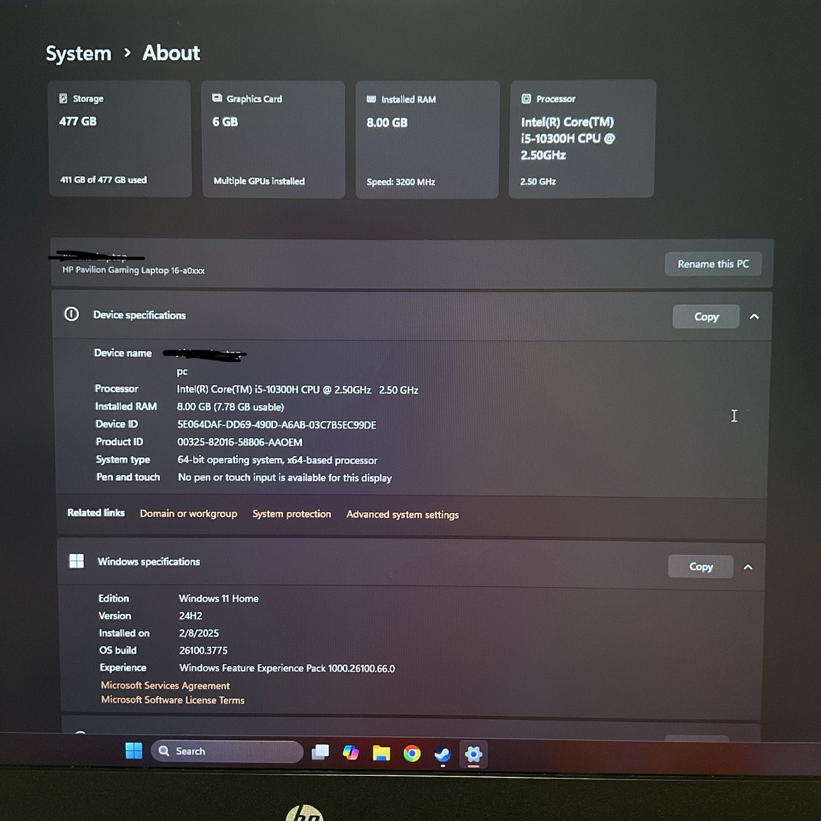 HP Pavilion Gaming Laptop 16-a0032dx Intel i5-10300H 8GB 512GB SSD GTX 1660 Ti