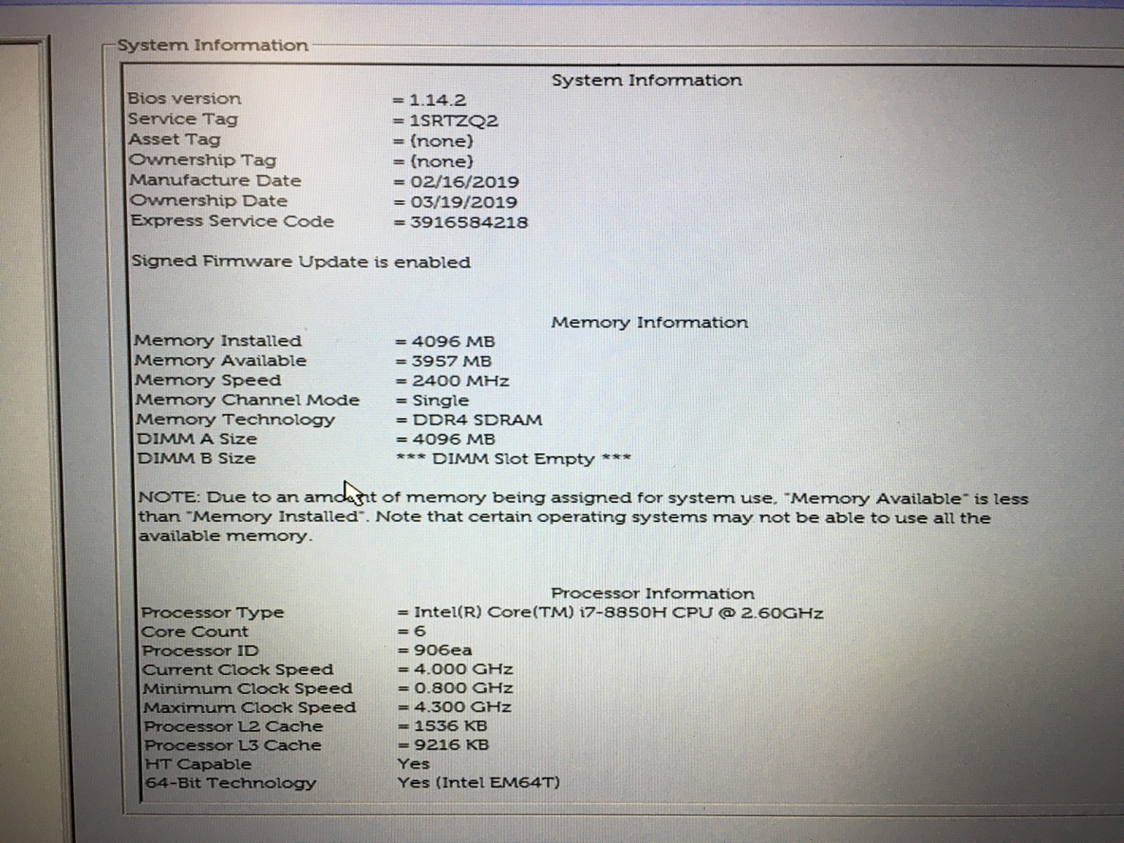 Dell Latitude 5491 14″ i7-8850H 4GB RAM *AS IS/No HDD/No OS/*BIOS* | LP445