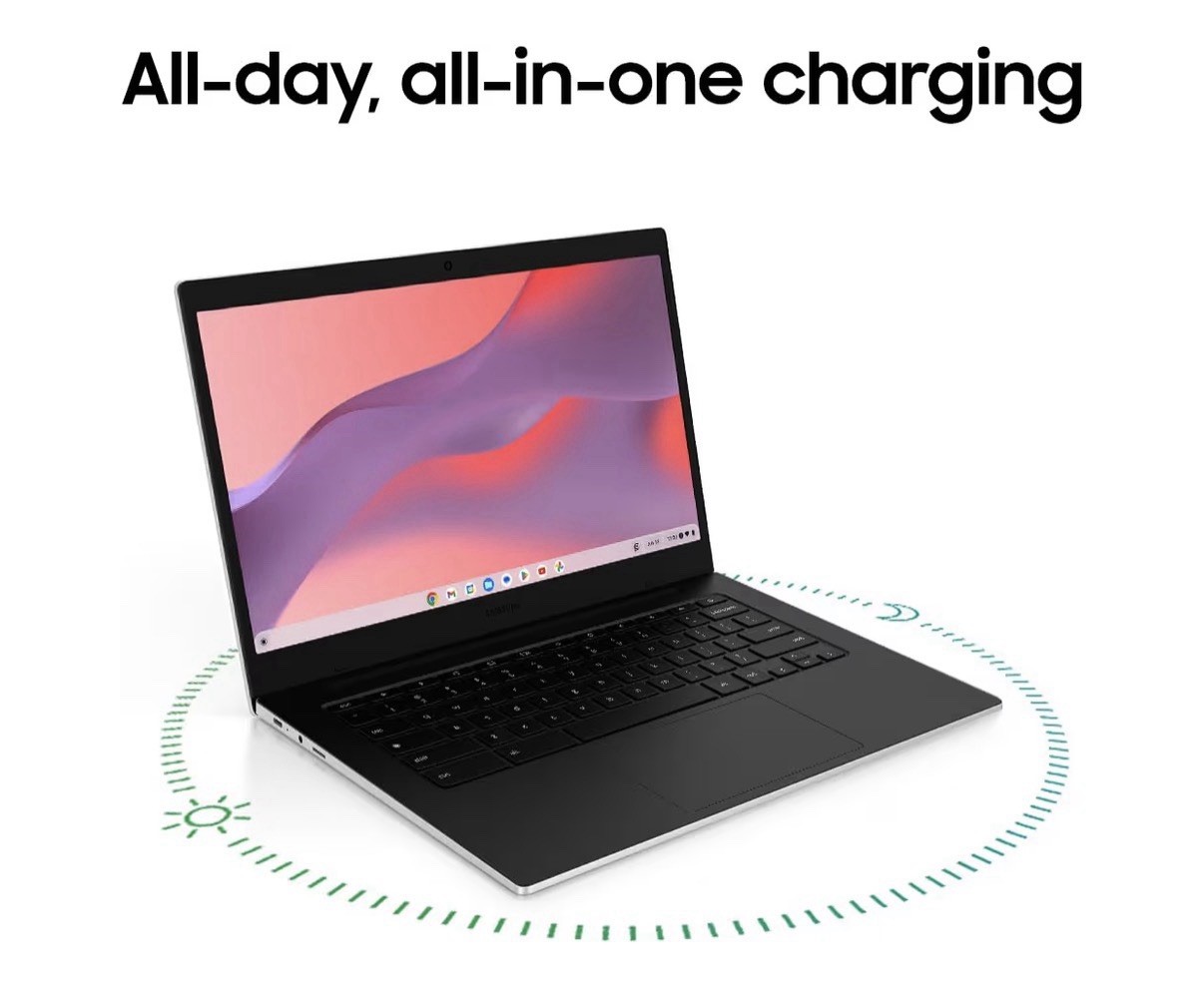 Samsung 14″ Galaxy Chromebook Laptop, Intel Processor, 4GB RAM, 64GB Storage