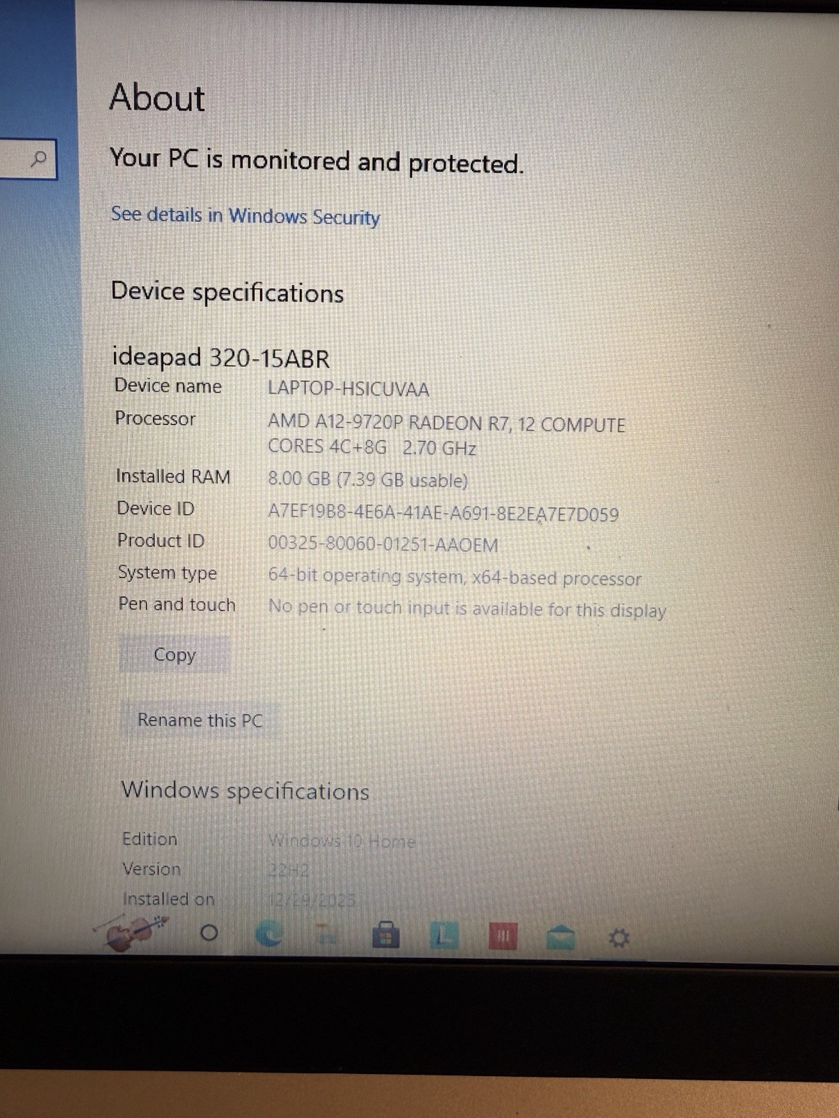 Lenovo IdeaPad 320 Laptop 8GB RAM AMD A12 Windows 10