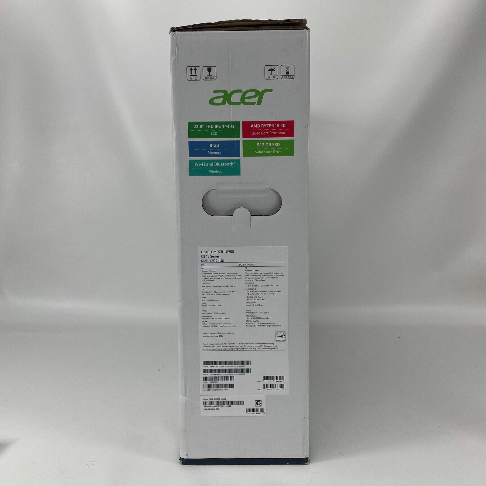 New Acer Aspire C24 GMDCR-UWR5 23.8″ Ryzen 5 40 2.80GHz 8GB RAM 512GB SSD AMD