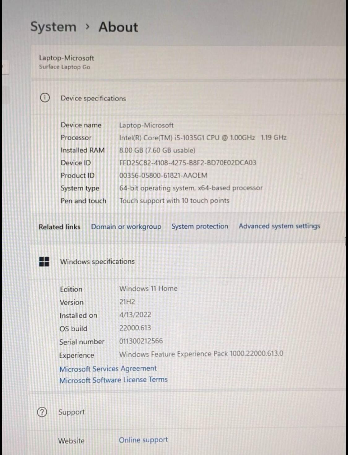 Microsoft Surface Laptop Go 12.4 inch (128GB, Intel Core i5 10th Gen., 1.00GHz,