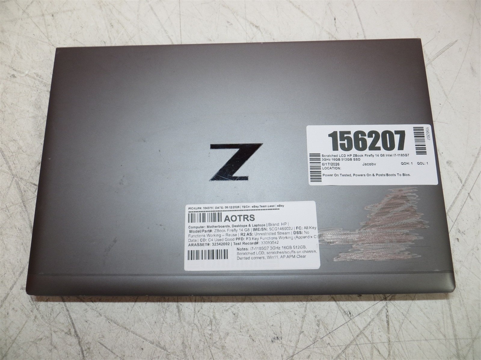 Scratched LCD HP ZBook Firefly 14 G8 Intel i7-1185G7 3GHz 16GB 512GB SSD