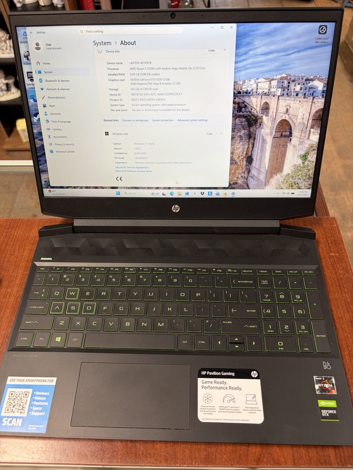 HP Pavilion Gaming 15-ec0013dx Laptop AMD Ryzen 5 3550H 8GB 256GB SSD GTX 1050