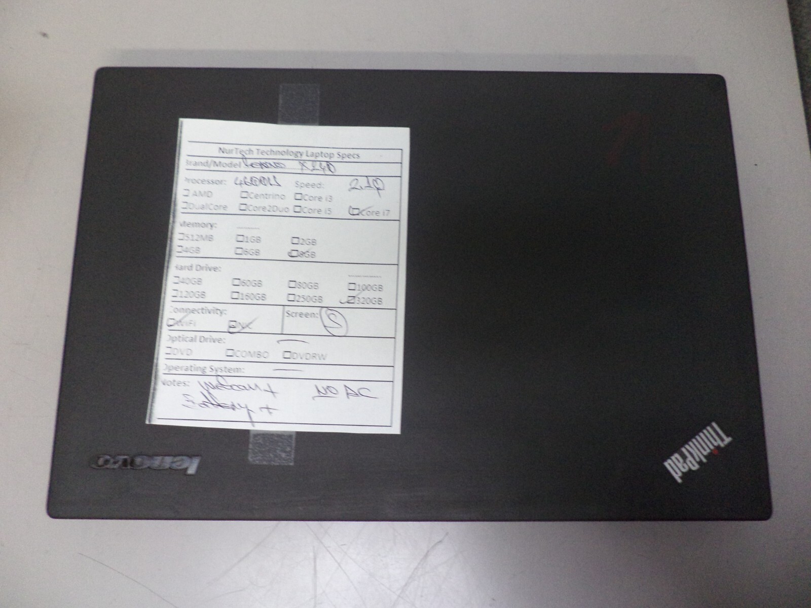 *Lenovo ThinkPad X240 12.5″ i7-4600U 2.1GHz 8GB/320GB Webcam Laptop [No OS/AC]**