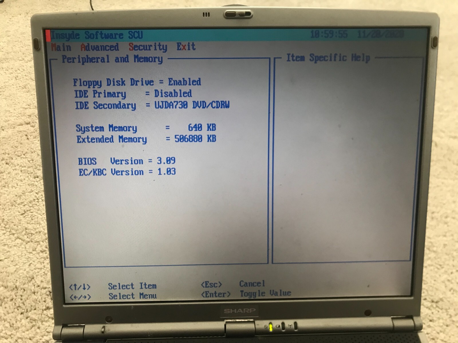 SHARP NOTEBOOK COMPUTER PC-GP20 VI456VQLPI Intel Pentium 4 Unknown Missing Parts