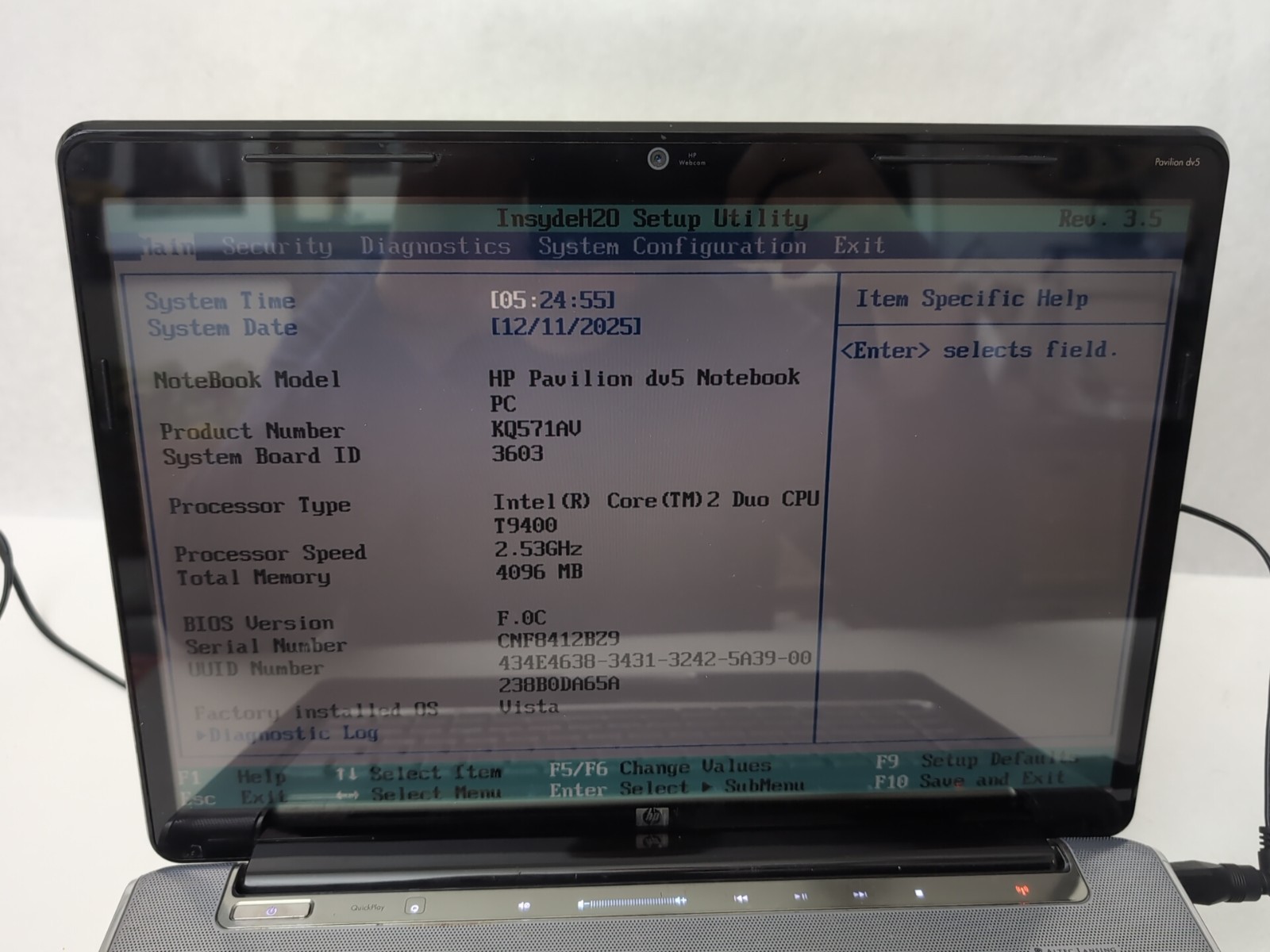 HP Pavillion DV5 Entertainment PC Intel Core 2 DUO T9400 @2.53 GHz 4GB No HDD
