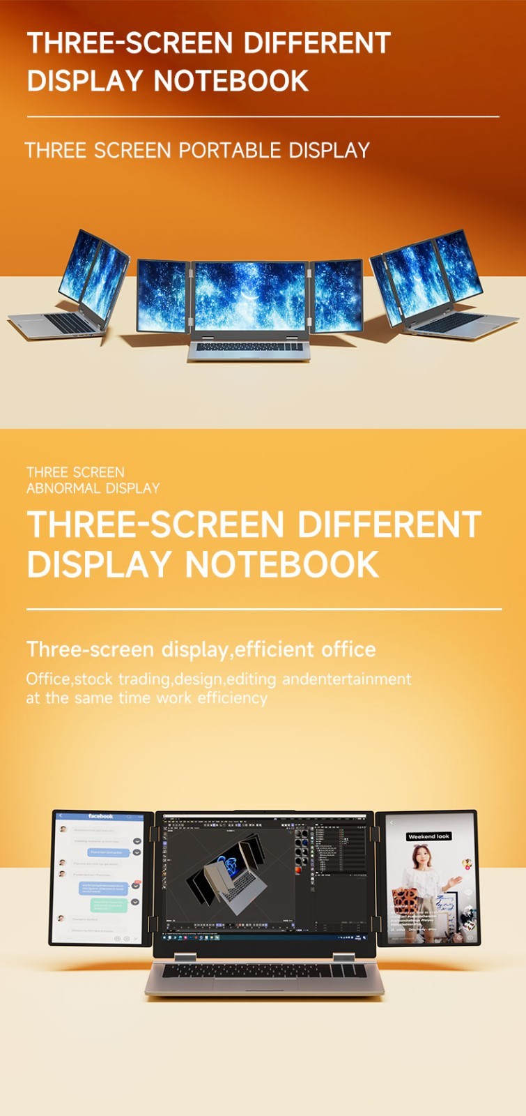 Face recogniti 16 inch 3 Scree Foldable i7 Laptop 32G RAM 1TB SSD Win11 Computer