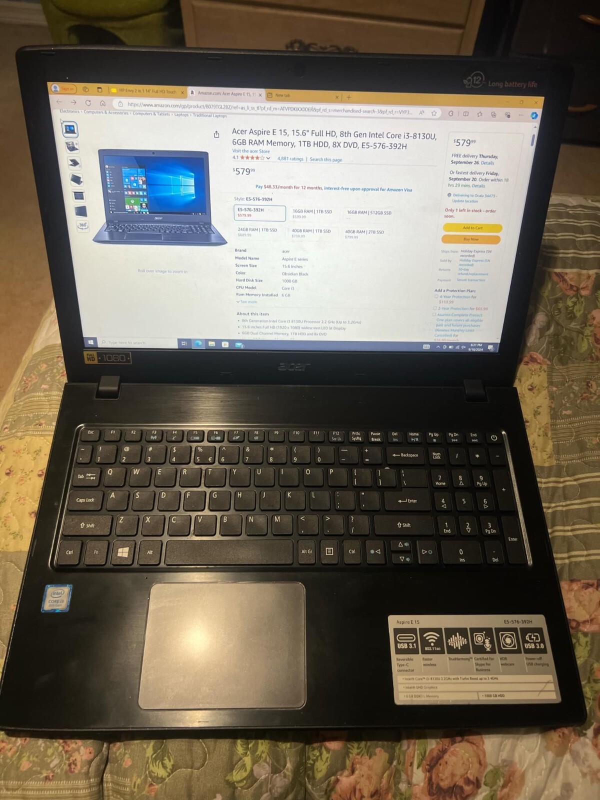 Acer Aspire E 15 E5-576-392H 15.6″ (1TB, Intel Core i3 8th Gen., 2.20GHz,…