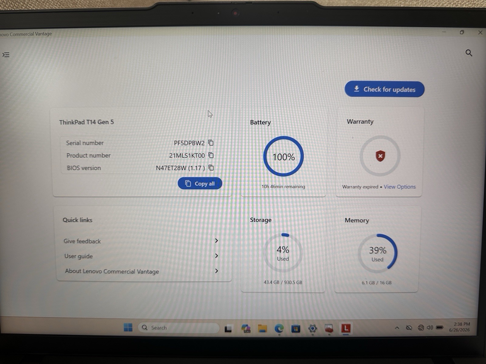 Lenovo ThinkPas T14 Gen 5 Laptop Intel Ultra 7 155U 16GB | 1TB
