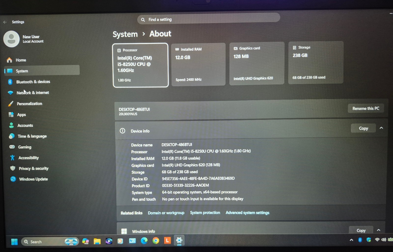 LENOVO THINKPAD T580 LAPTOP i5-8250U 12GB RAM 256GB SSD WIN 11+ OFFICE PRO 2024