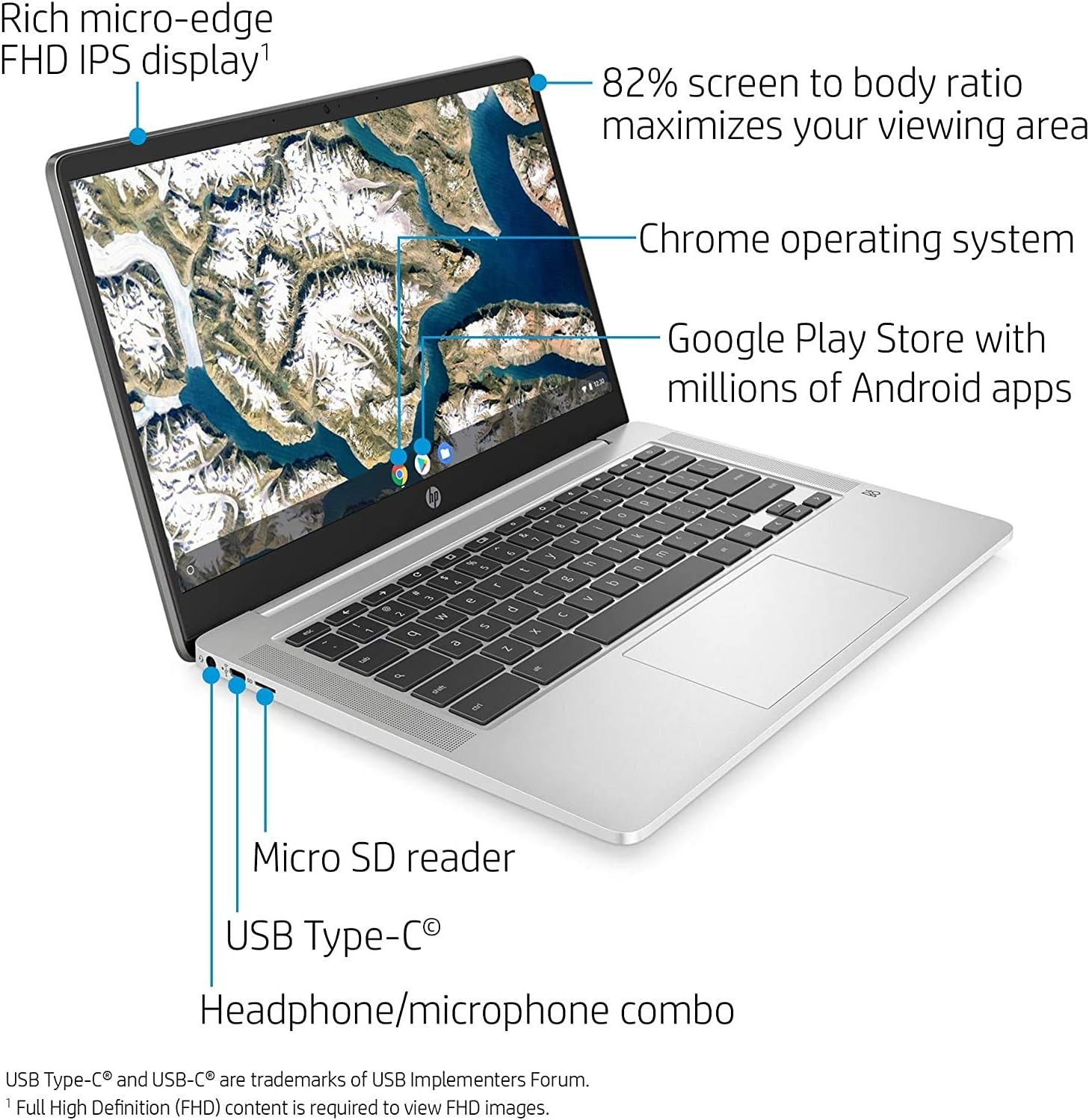 HP Chromebook, 14a-na0023cl,14″ Laptop Intel Celeron N4020, 4GB, 64GB CHROME OS