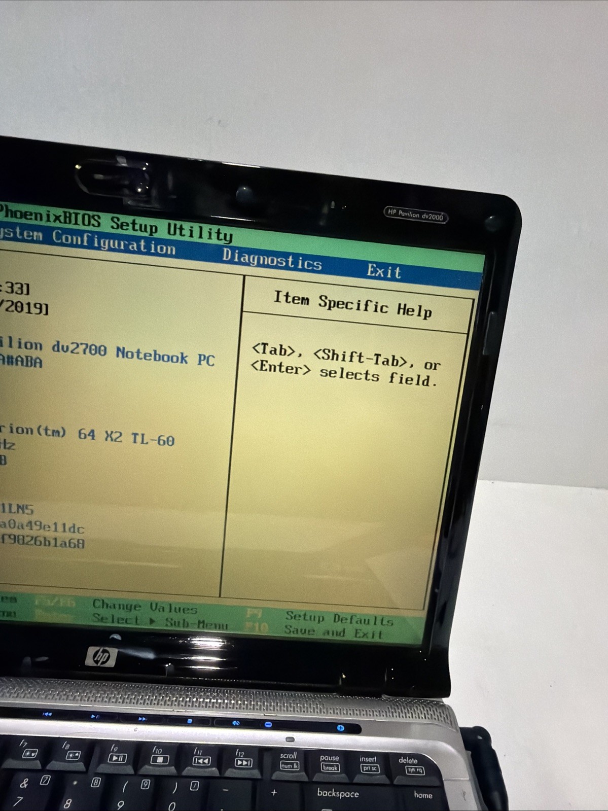 Hp Pavilion dv2700 14″ Laptop AMD Turion 64 X2 2gb Ram NO Drives Boots Bios