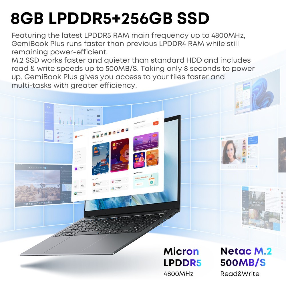 CHUWI GemiBook Plus 15.6″ Windows 11 Laptop, Intel N100, 8/16GB RAM, 256/512 SSD