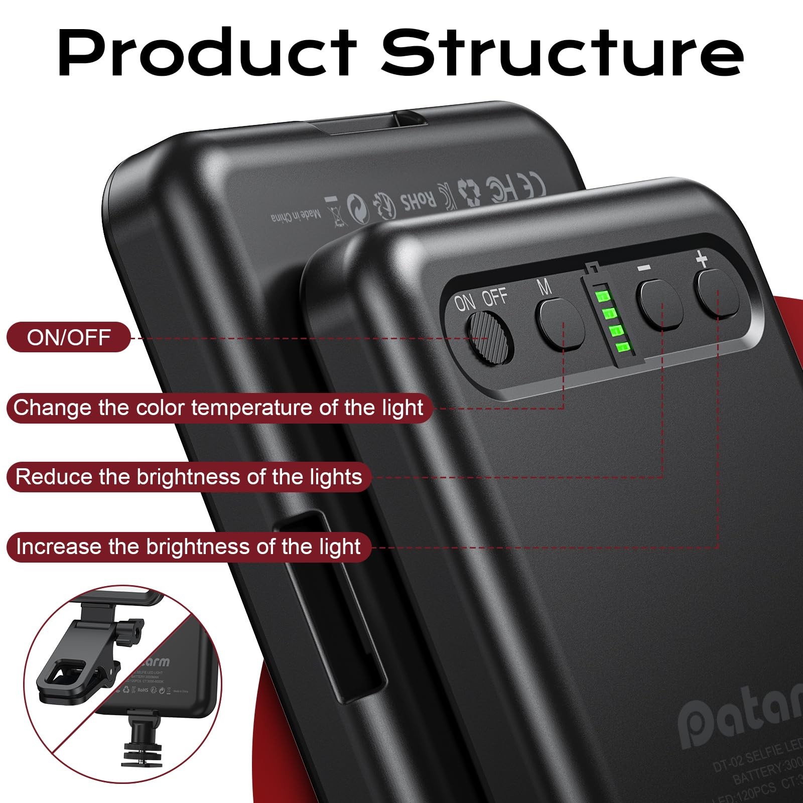 Datarm Rechargeable Soft Selfie Light for Phone, Camera, Laptop, 4-14H Battery P