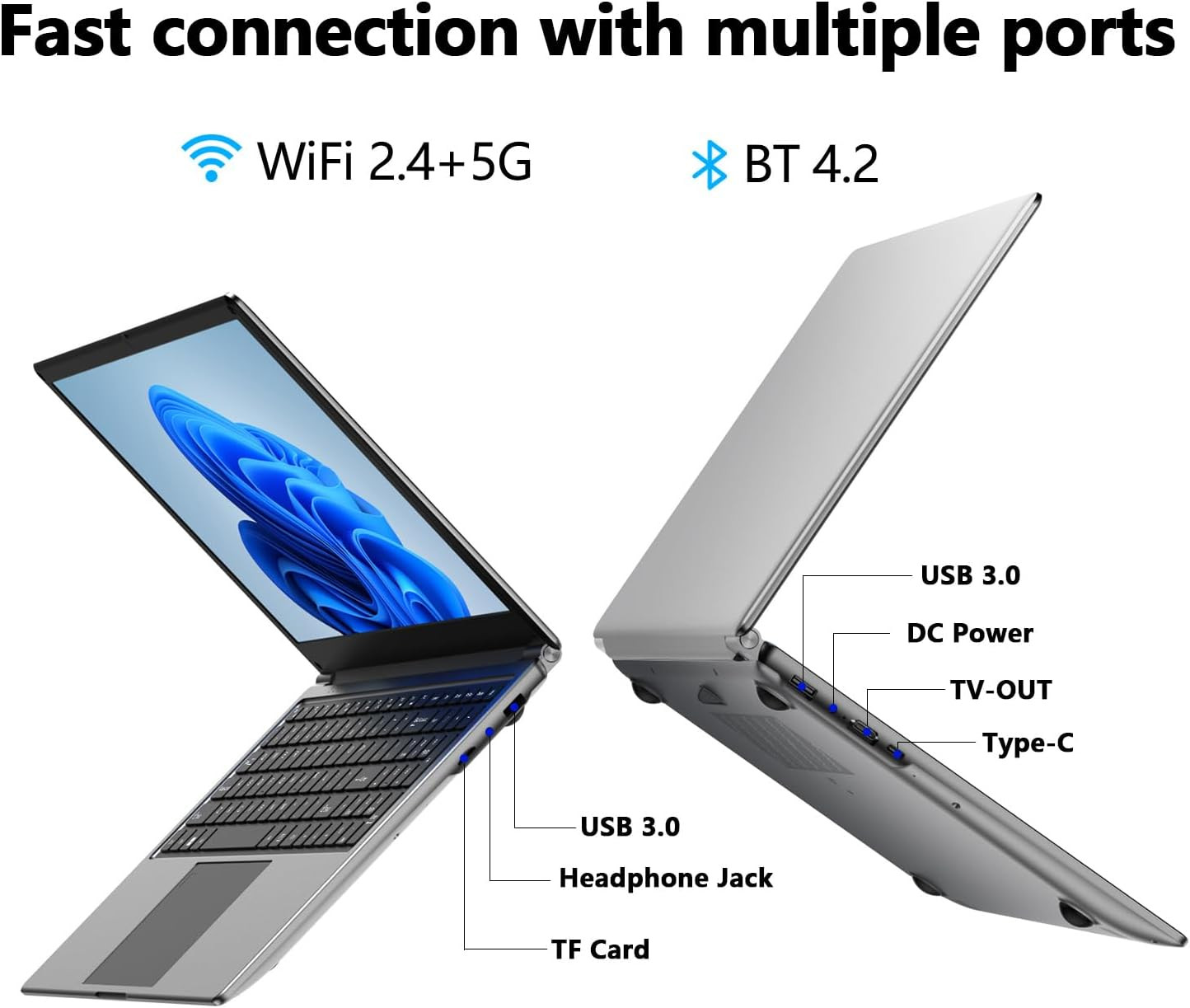 Laptop 16-Inch 8GB DDR 256GB SSD Portable Laptop Computer, Expandable to 1TB, AM