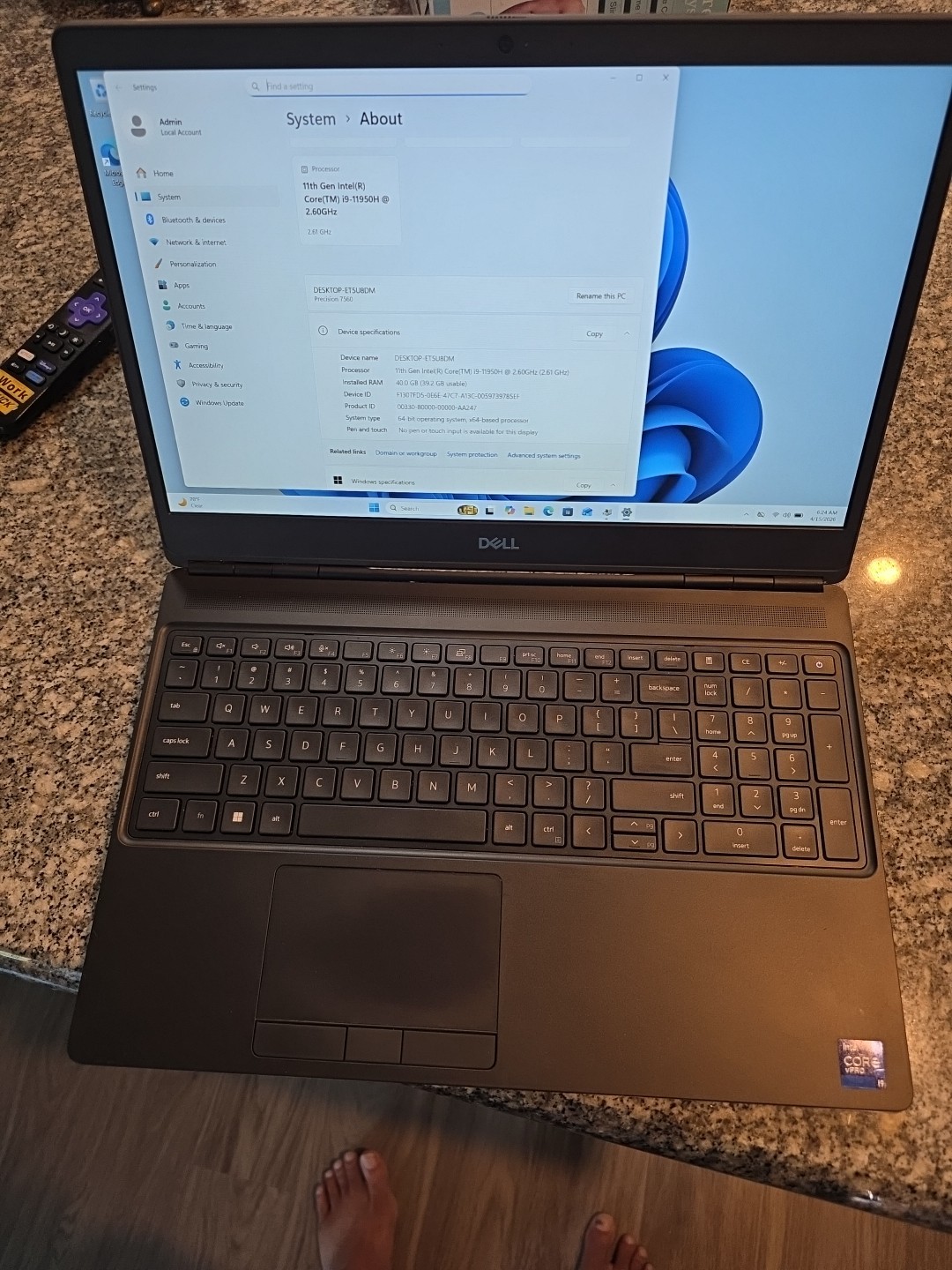 Dell Precision 7560 i9-11950H 40GB RAM 1TB NVMe NVIDIA T1200 W11Pro