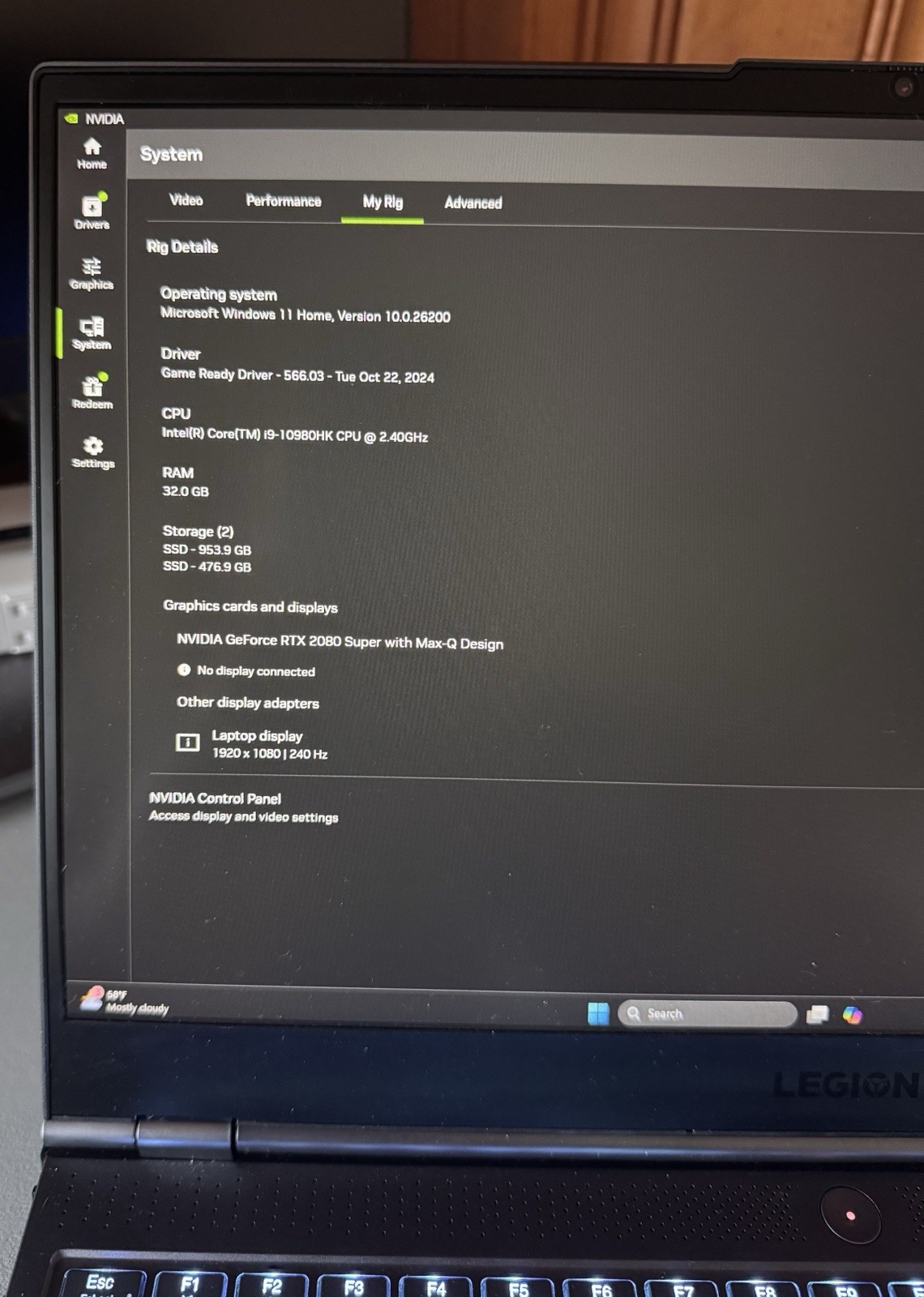 Lenovo Legion Gaming Laptop i9-10980HK RTX 2080 Super 32GB 1.5TB SSD Win11 15.6