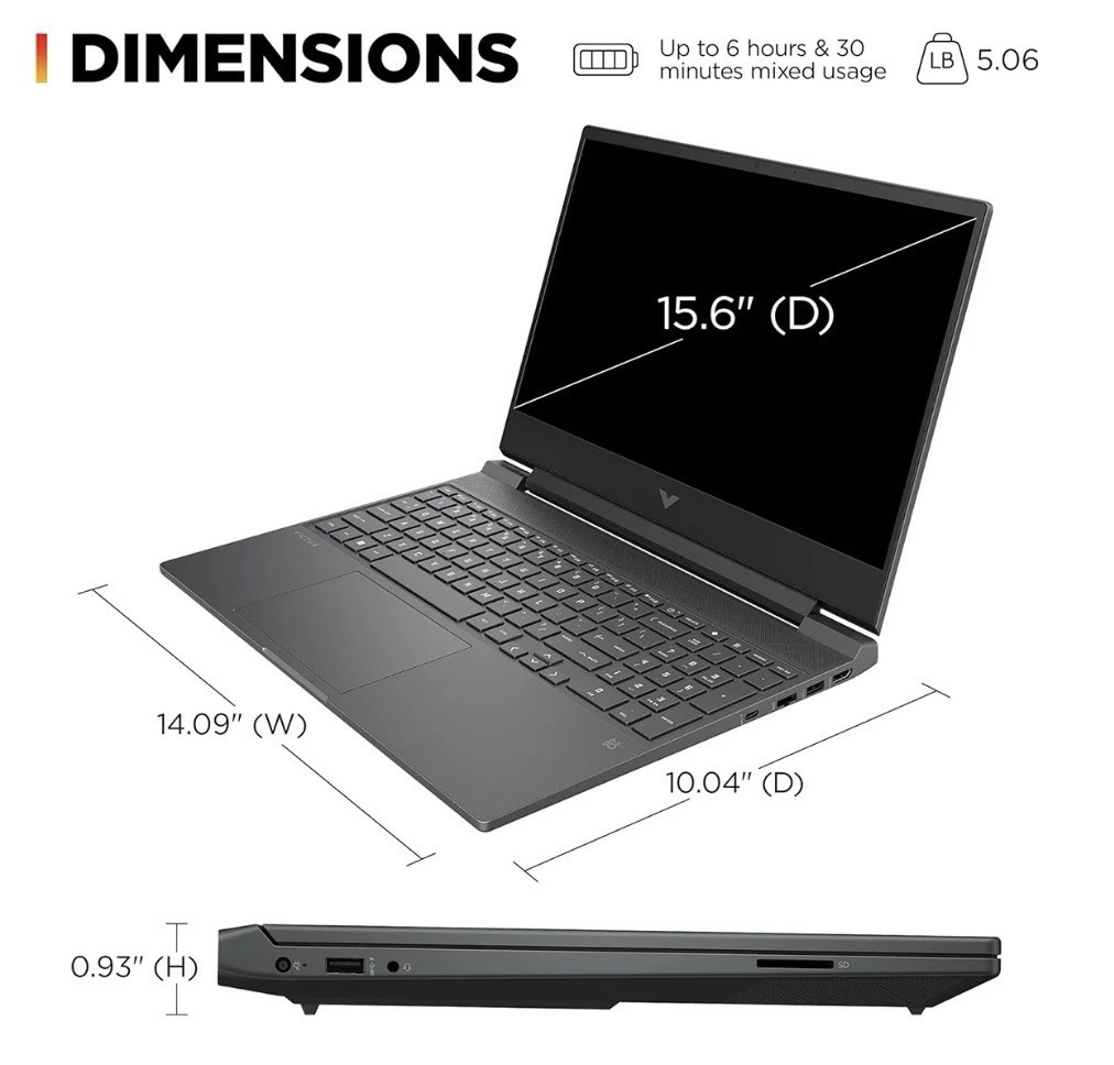 HP Victus 15.6″ Gaming Laptop i5 16GB 512GB SSD RTX 3050 Win11 Black