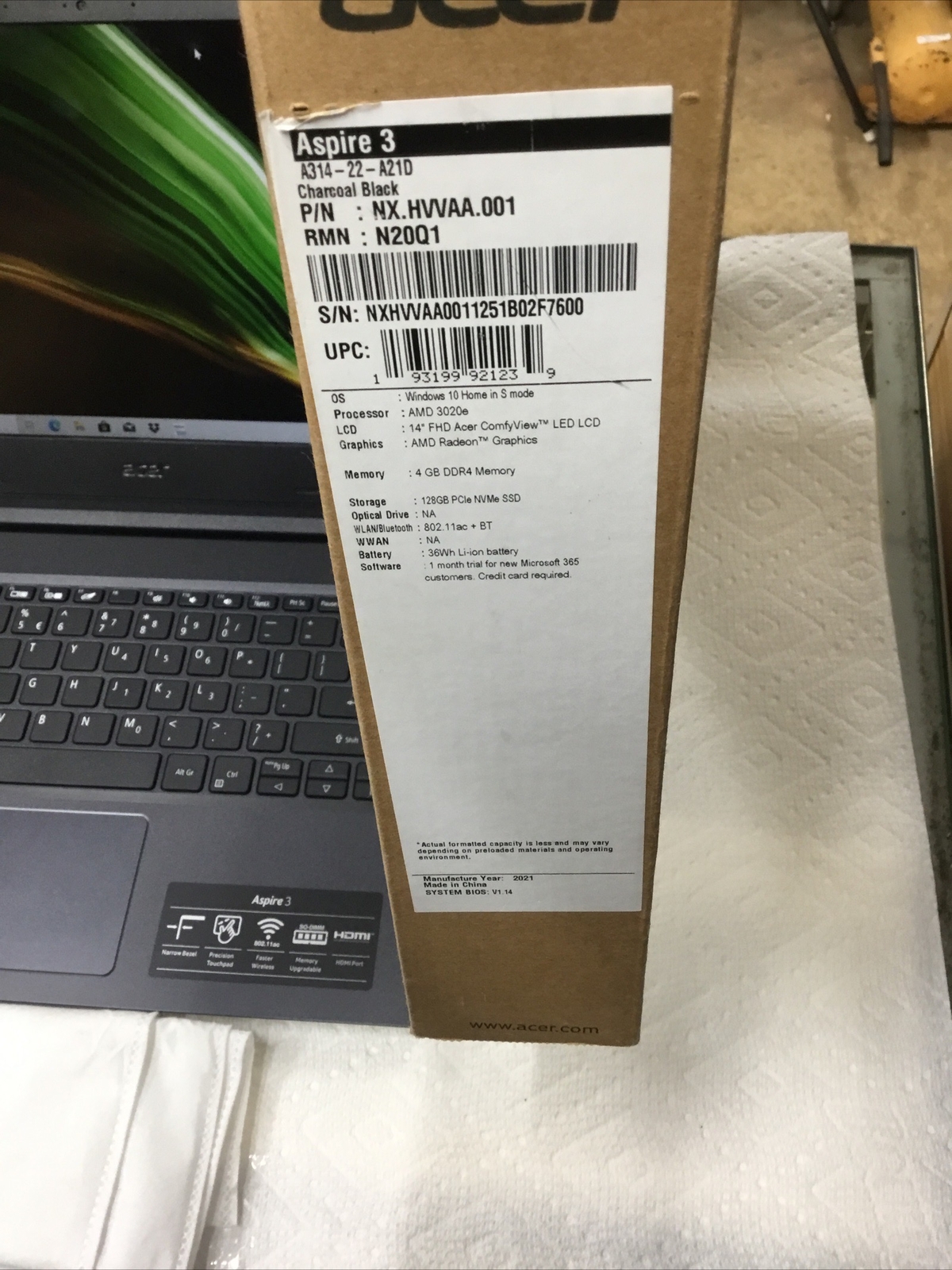 Acer Aspire 3 A314-22 Series | AMD 3020e | 4GB | 128GB SSD | Win 10 S | W Box