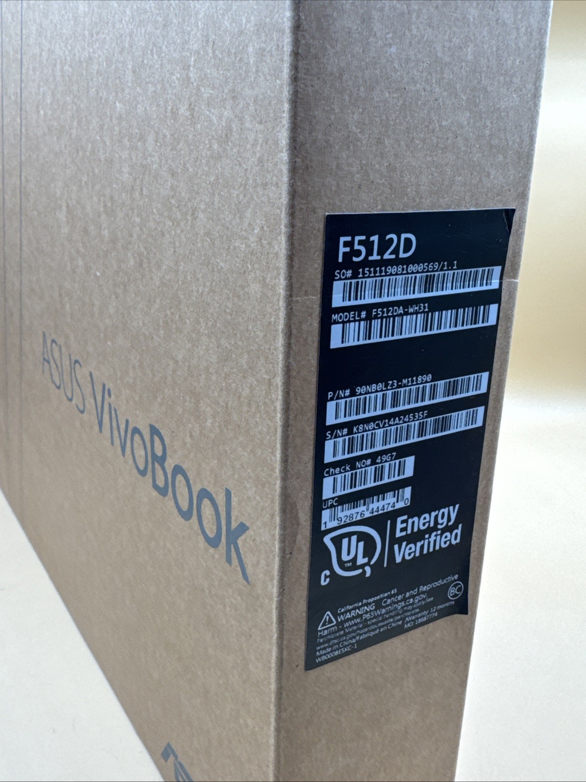 Asus VivoBook 15.6” FHD Laptop AMD Ryzen 3 3200U 4GB 128GB F512DA-WH31 *NEW*