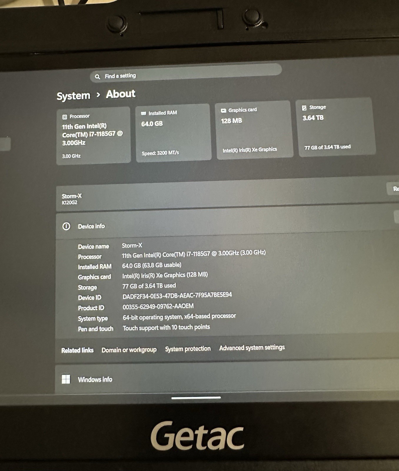 Getac K120G2 12.5″ 2-in-1 Touch i7-1185G7 64GB 4TB SSD W11P