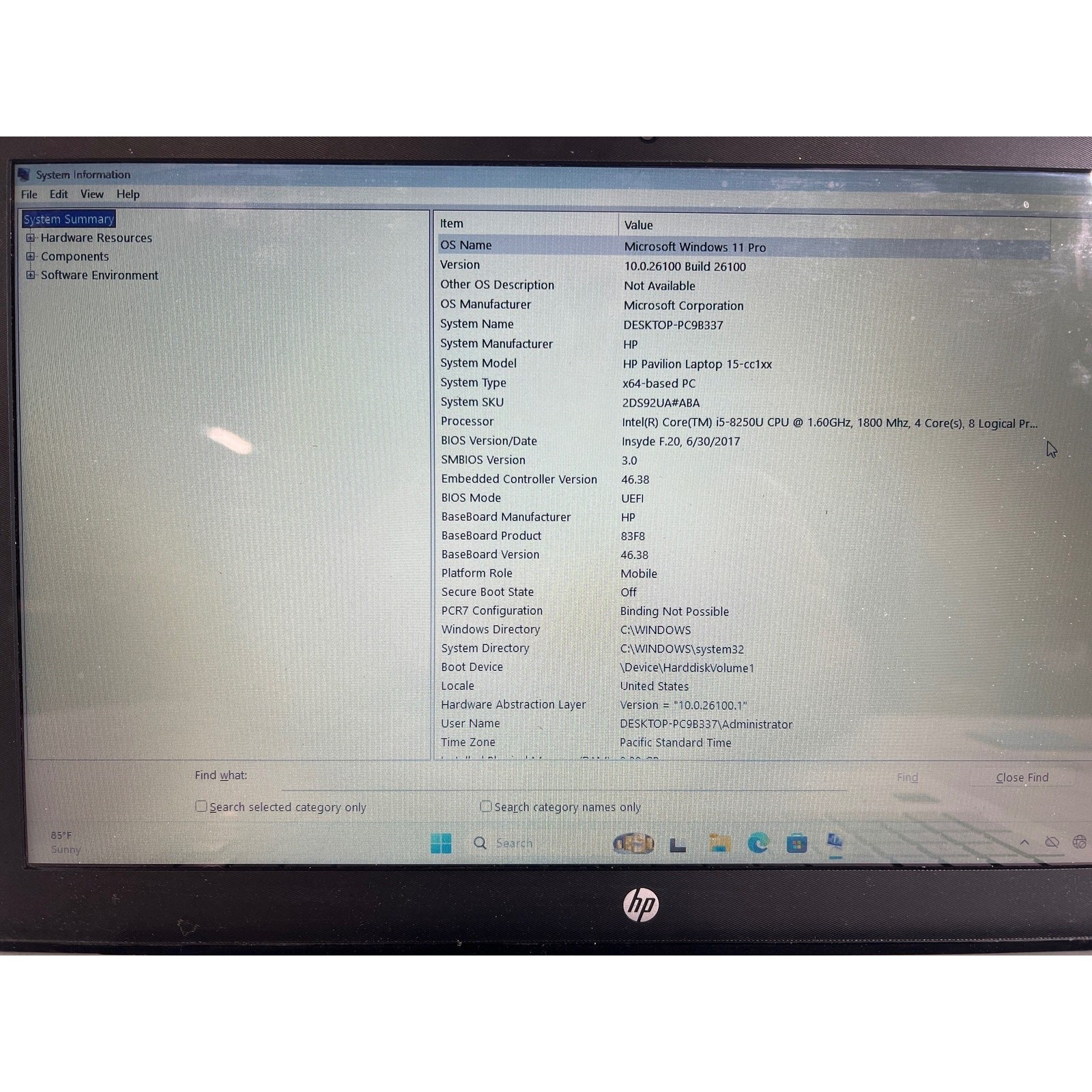 HP Pavilion Laptop 15-cc123cl Intel Core i5-8250U 8GB 128GB 15.6″ Trackpad prob