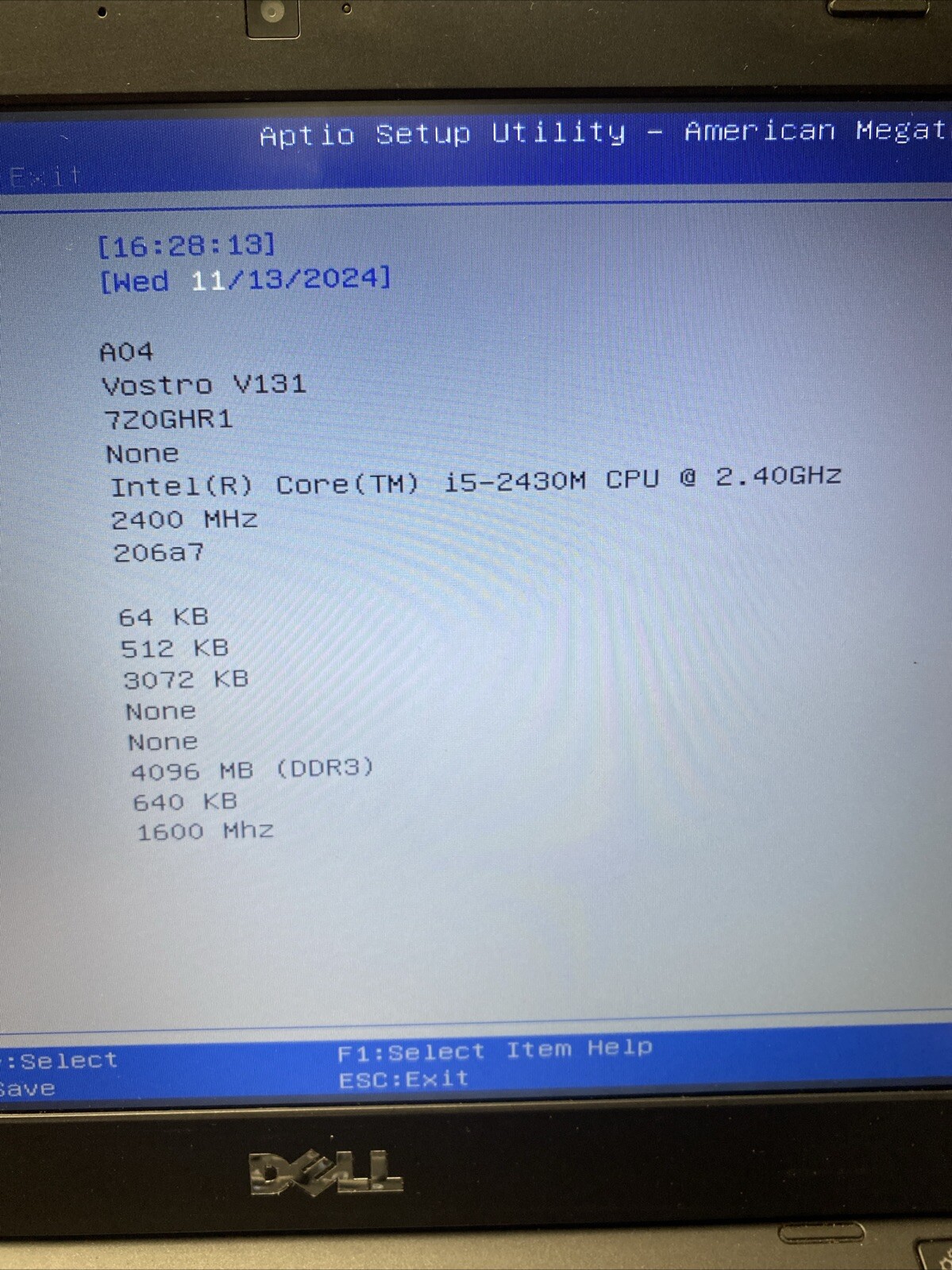 *PARTS* Dell Vostro V131 i5-2430M@2.40GHz 4GB RAM No HDD/OS Laptop