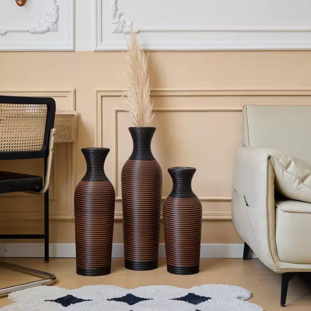 Classic Neat 28 In. Brown Black Cylinder PVC Floor/Desktop Decorative Vase Artif