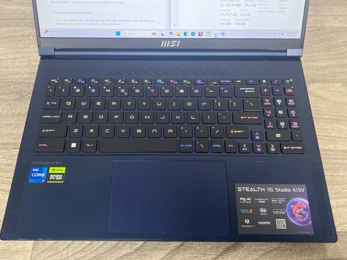 MSI Stealth 16 Studio A13V – Intel i7-13620H – RTX 4070 – 16GB RAM – (A1D027544)