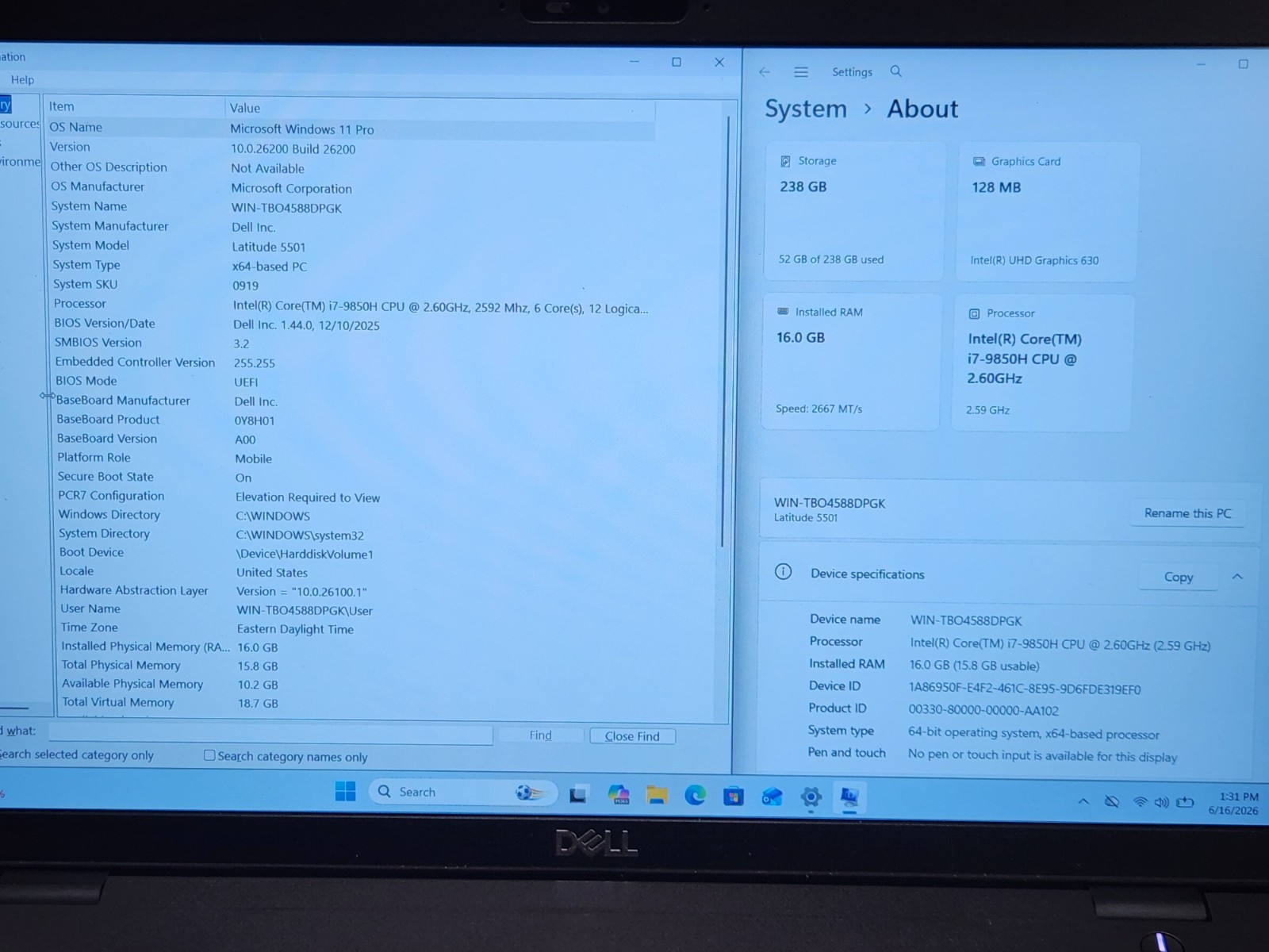 DELL Latitude 5501 15″ Laptop i7-9850H 2.6 GHz 16GB RAM 256GB SSD W11P + AC