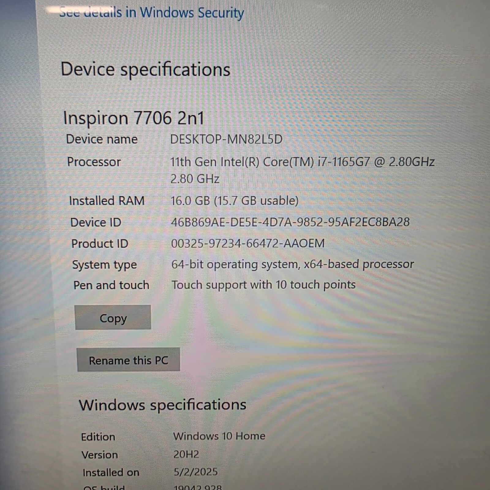 Dell Inspiron 7706 16” (512GB SSD Intel Core i7-1260P 1.5GHz 16GB RAM) laptop