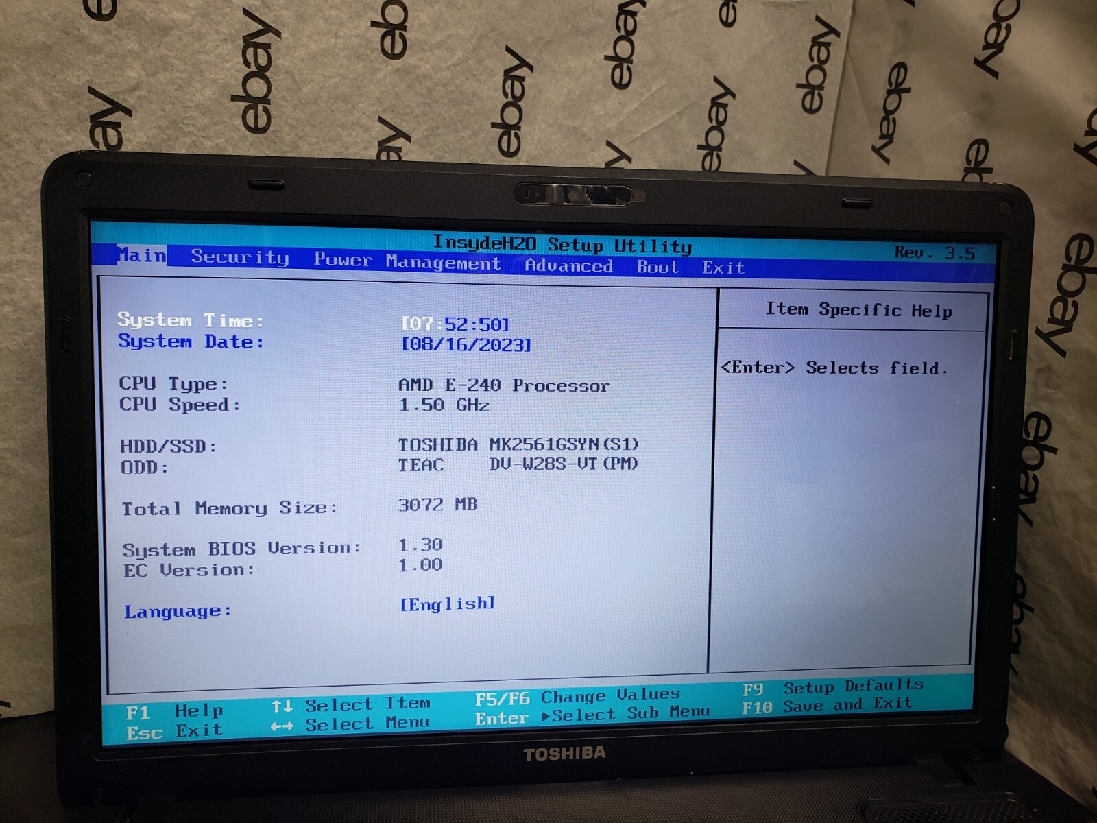 Toshiba Satellite C650D 15.6″ | AMD E-240@1.5GHz | 3GB RAM | 256GB SSD*NO OS/BAT