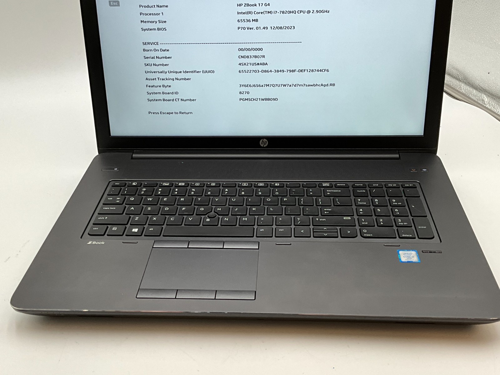 HP Zbook 17 G4 4SX21US i7-7820HQ 64GB 2x1TB Quadro P5000 W11 CND837B07R