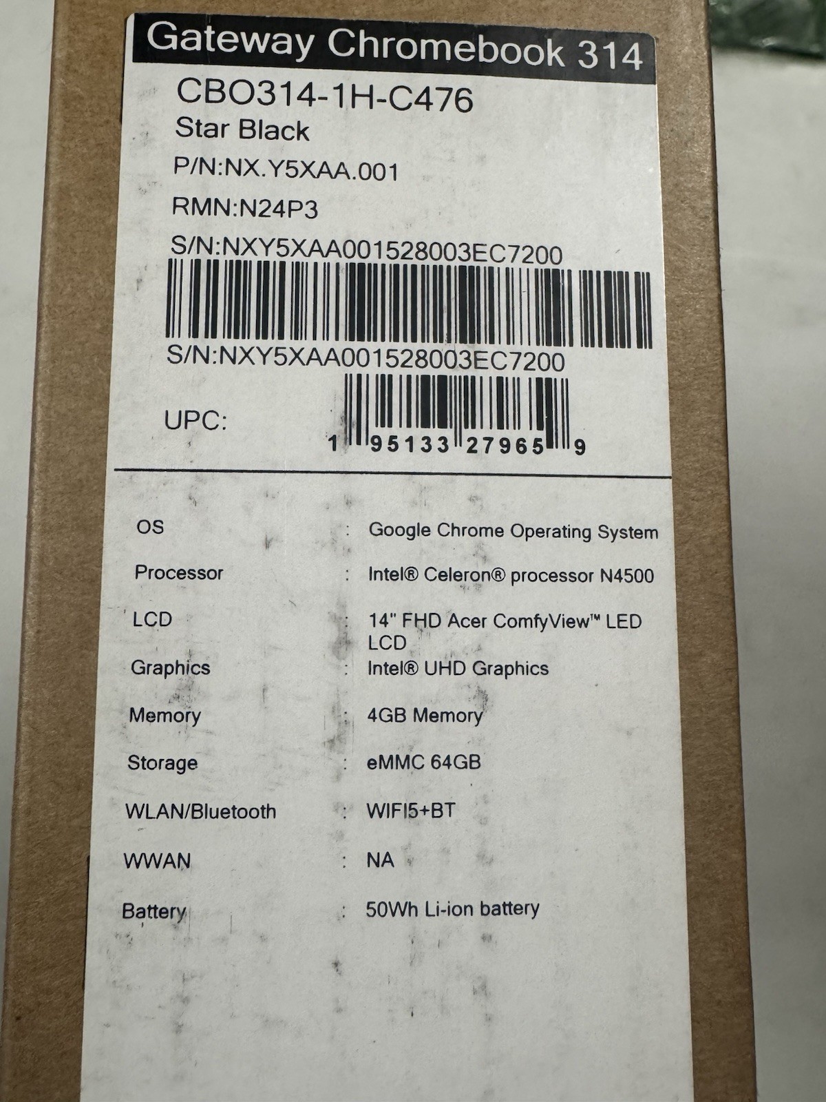Acer Gateway Chromebook 314 Laptop 14” (CBO314-1H-C476) Black
