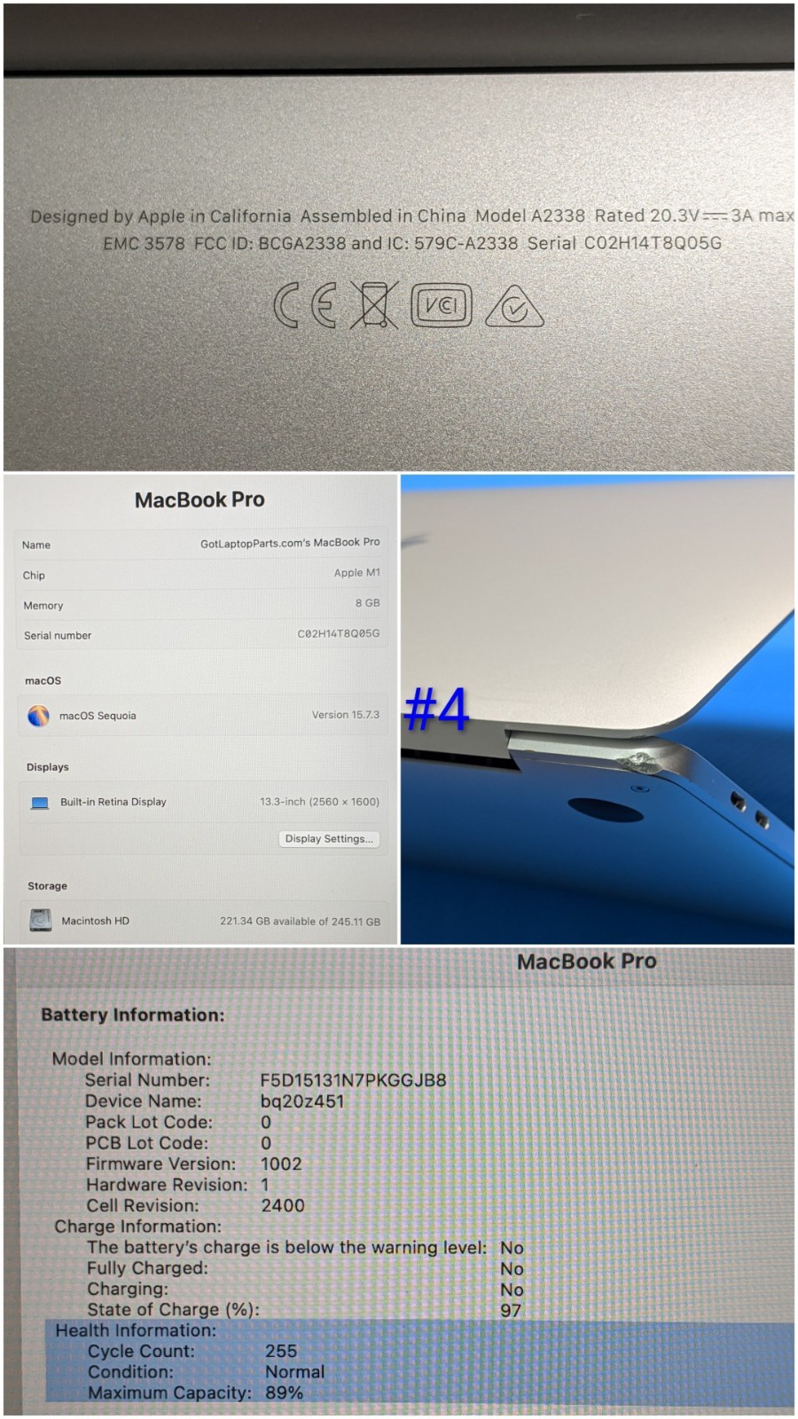 Apple MacBook Pro A2338 (2020) 13.3″ M1 8CPU/8GPU 3.2GHz 8GB 256GB MYDA2LL/A +PA