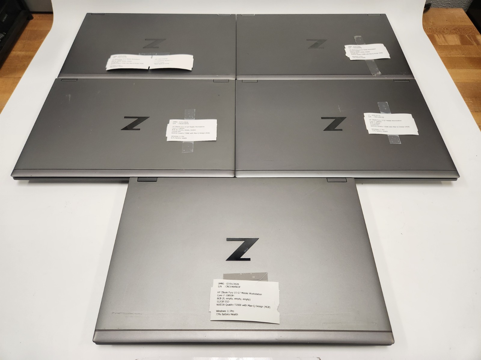 Lot of 5 HP ZBook Fury 15 G7 15.6″ i7-10850H 2.70GHz 8GB 512GB SSD Quadro T2000