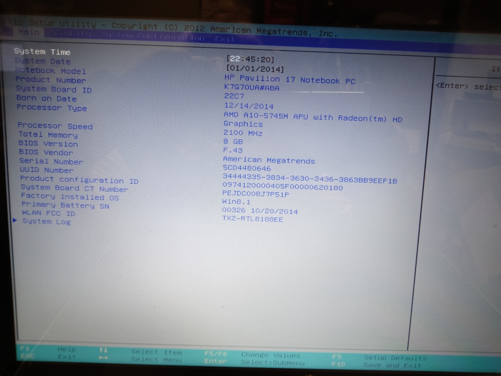 HP Pavilion 17-f233nr AMD A10- 5745m @2.10 GHz/ 8 GB RAM / 1 TB HDD NO OS NO AC