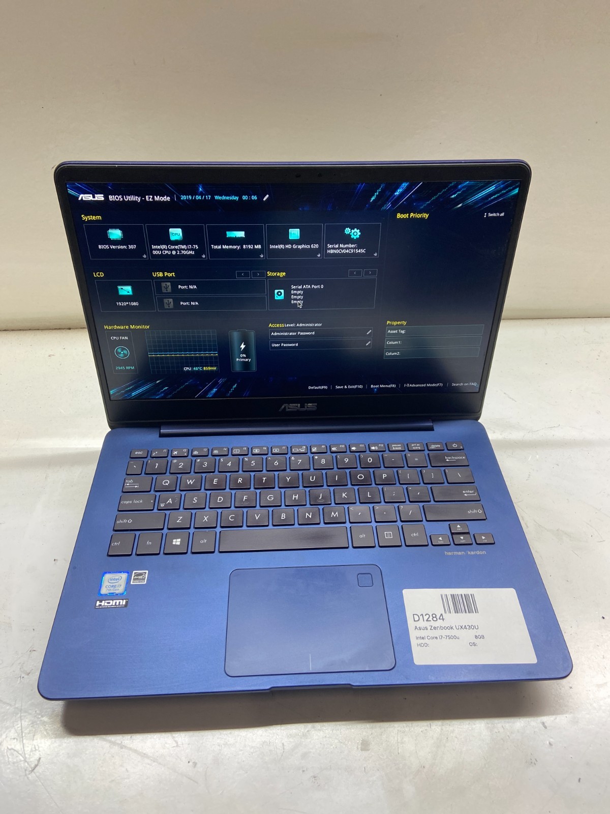 Asus Zenbook UX430U Intel Core i7-7500u 2.7GHz 8GB NO HDD