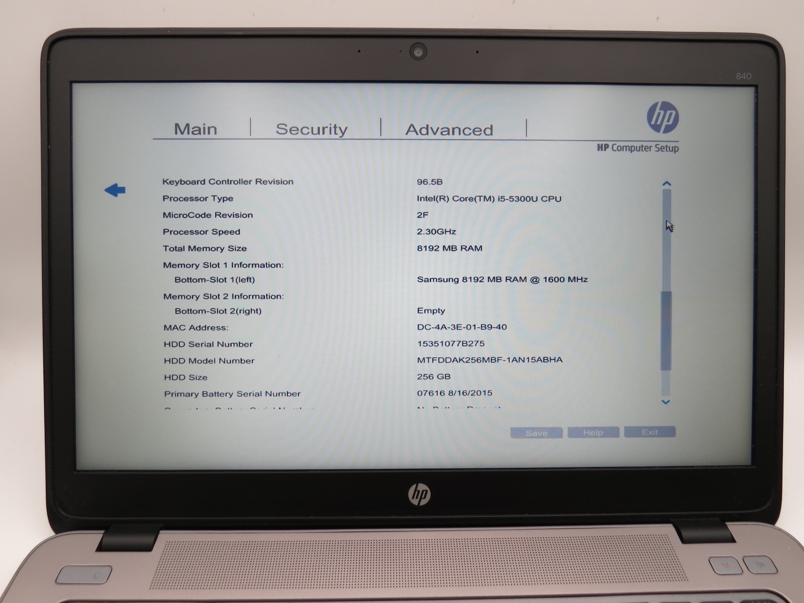 HP EliteBook 840 G2 | i5-5300U @ 2.3GHz | 8GB DDR3 | 256GB SSD | No OS